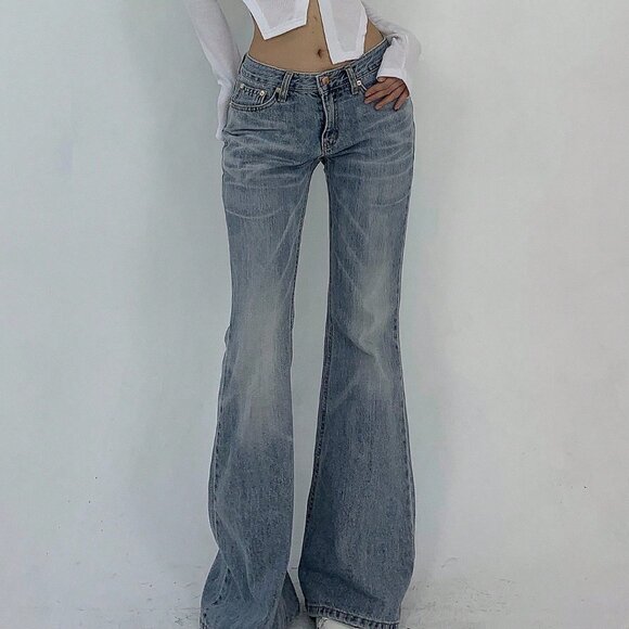 Denim - Blue Casual Women's Pocketed Denim Flared Pants
